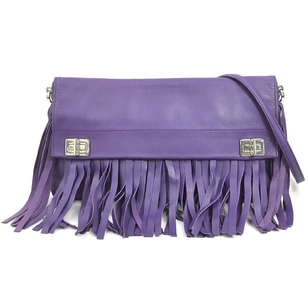 Prada bag shoulder purple crossbody silver leather fringed - Picture 2 of 4